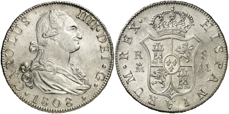 1808. Carlos IV. Madrid. AI. 8 reales. (AC. 945). 26,91 g. Muy bella. Brillo ori...