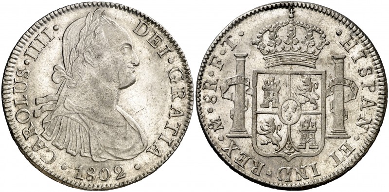 1802. Carlos IV. México. FT. 8 reales. (AC. 975). 27 g. Bellísima. Brillo origin...