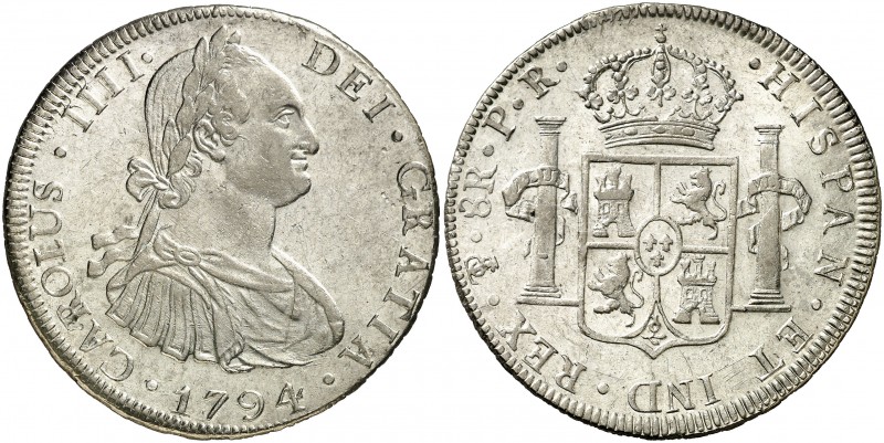 1794. Carlos IV. Potosí. PR. 8 reales. (AC. 994). 26,70 g. Bella. Brillo origina...