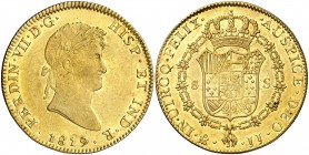 1819. Fernando VII. México. JJ. 8 escudos. (AC. 1798) (Cal.Onza 1270). 26,95 g. Leves marquitas. Bella. Brillo original. Escasa así. EBC+.