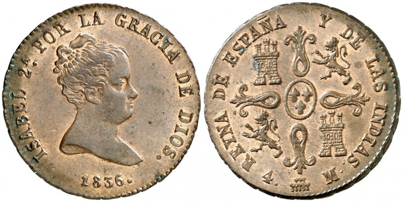 1836. Isabel II. Segovia. 4 maravedís. (AC. 78). 5,16 g. Único año de ceca y val...