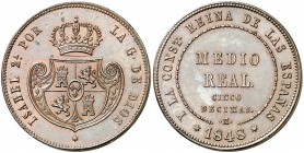 1848. Isabel II. Madrid. 1/2 real = 5 décimas. (AC. 152). 18,37 g. Mínima marquita. Bella. Parte de brillo original. Escasa así. EBC+.
