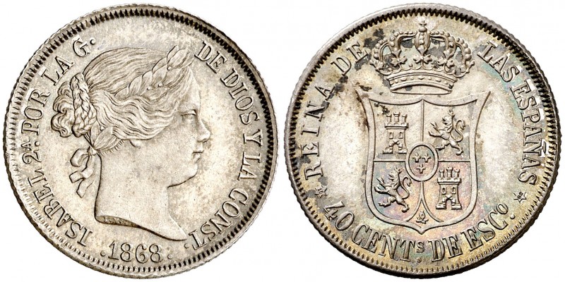 1868*1868. Isabel II. Madrid. 40 céntimos de escudo. (AC. 503). 5,15 g. Bellísim...