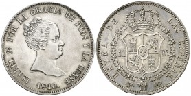 1840. Isabel II. Madrid. DG (Departamento de Grabado). 10 reales. (AC. 519). 13,39 g. Muy bella. Parte de brillo original. Ex Colección Isabel de Tras...