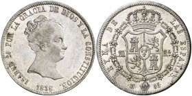 1838. Isabel II. Madrid. CL. 20 reales. (AC. 582). 26,83 g. Bella. Brillo original. Muy rara así. S/C-.