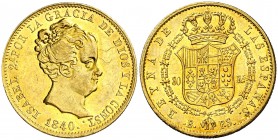 1840. Isabel II. Barcelona. PS. 80 reales. (AC. 705). 6,74 g. Muy bella. Pleno brillo original. Escasa así. S/C-.