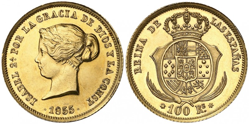 1855. Isabel II. Madrid. 100 reales. (AC. 782, mismo ejemplar). 8,40 g. Mínimas ...
