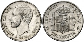 1882/1*1882. Alfonso XII. MSM. 1 peseta. (AC. 19). 4,96 g. Muy bella. Brillo original. Rara y más así. S/C-.