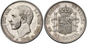 1885*1886. Alfonso XII. MSM. 1 pesetas. (AC. 25). 5,02 g. Bella. Rara así. S/C-.