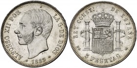 1885*1887. Alfonso XII. MSM. 5 pesetas. (AC. 62). 24,88 g. Bella. Rara así. EBC+.