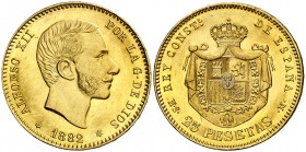 1882/1*1882. Alfonso XII. MSM. 25 pesetas. (AC. 84). 8,06 g. Mínimas rayitas. Bella. Brillo original. Rara y más así. EBC+.