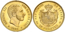 1883/2*1883. Alfonso XII. MSM. 25 pesetas. (AC. 86). 8,06 g. Bella. Brillo original. Rara y más así. S/C-.