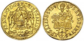 1714. Austria. Salzburgo. Franz Anton Von Harrach. 1/4 de ducado. (Fr. 846) (Kr. 297). 0,86 g. AU. Bella. Brillo original. EBC+.
