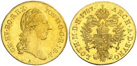 1787. Austria. José II. A (Viena). 1 ducado. (Fr. 439) (Kr. 2084). 3,48 g. AU. Bella. Brillo original. Escasa así. EBC+.