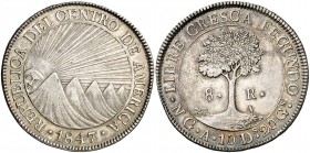 1847. Centro América. Guatemala. A. 8 reales. (Kr. 4). 26,83 g. AG. Leves marquitas. Bella. Brillo original. Rara así. EBC+.