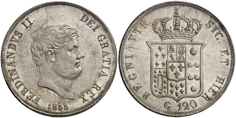 1855. Italia. Fernando II de Dos Sicilias. Nápoles. 120 grana. (Kr. 370) (Dav. 1...