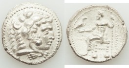 MACEDONIAN KINGDOM. Alexander III the Great (336-323 BC). AR tetradrachm (27mm, 15.59 gm, 3h). AU, porosity. Early posthumous issue of Tyre, dated Reg...
