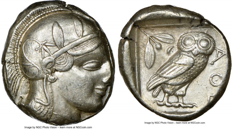 ATTICA. Athens. Ca. 455-440 BC. AR tetradrachm (25mm, 17.20 gm, 2h). NGC AU 4/5 ...