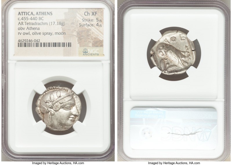 ATTICA. Athens. Ca. 455-440 BC. AR tetradrachm (24mm, 17.18 gm, 2h). NGC Choice ...