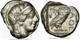 ATTICA. Athens. Ca. 440-404 BC. AR tetradrachm (24mm, 17.21 gm, 4h). NGC AU 5/5 - 4/5. Mid-mass coinage issue. Head of Athena right, wearing crested A...