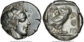 ATTICA. Athens. Ca. 440-404 BC. AR tetradrachm (25mm, 17.18 gm, 5h). NGC AU 4/5 - 4/5. Mid-mass coinage issue. Head of Athena right, wearing crested A...