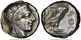 ATTICA. Athens. Ca. 440-404 BC. AR tetradrachm (24mm, 17.19 gm, 6h). NGC Choice XF 5/5 - 3/5, marks. Mid-mass coinage issue. Head of Athena right, wea...