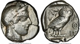 ATTICA. Athens. Ca. 440-404 BC. AR tetradrachm (24mm, 17.13 gm, 1h). NGC VF 4/5 - 3/5. Mid-mass coinage issue. Head of Athena right, wearing crested A...