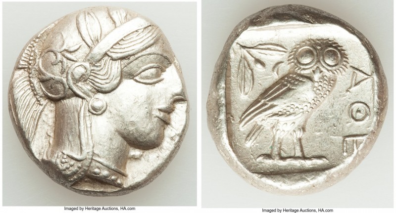 ATTICA. Athens. Ca. 440-404 BC. AR tetradrachm (24mm, 17.19 gm, 1h). AU. Mid-mas...