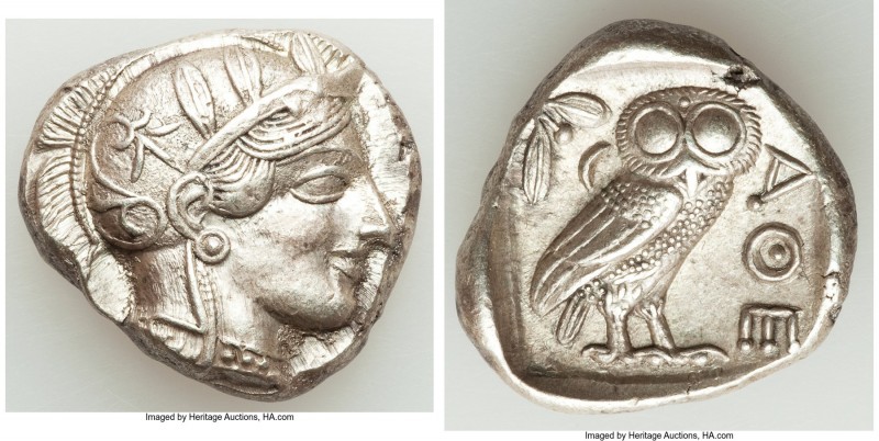 ATTICA. Athens. Ca. 440-404 BC. AR tetradrachm (26mm, 17.20 gm, 7h). AU. Mid-mas...