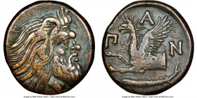 CIMMERIAN BOSPORUS. Panticapaeum. 4th century BC. AE (21mm, 5h). NGC VF. Head of bearded Pan right / Π-A-N, forepart of griffin left, sturgeon left be...