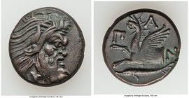 CIMMERIAN BOSPORUS. Panticapaeum. 4th century BC. AE (21mm, 7.56 gm, 11h). VF. Head of bearded Pan right / Π-A-N, forepart of griffin left, sturgeon l...