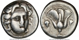 CARIAN ISLANDS. Rhodes. Ca. 305-275 BC. AR didrachm (19mm, 12h). NGC VG. Head of Helios facing, turned slightly right, hair parted in center and swept...