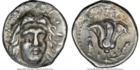 CARIAN ISLANDS. Rhodes. Ca. 250-230 BC. AR didrachm (20mm, 1h). NGC Choice Fine. (Timo)theus, magistrate. Radiate head of Helios facing, turned slight...