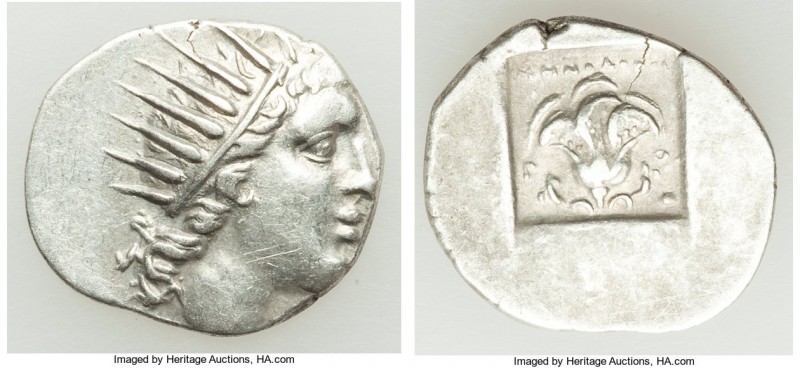 CARIAN ISLANDS. Rhodes. Ca. 88-84 BC. AR drachm (17mm, 2.23 gm, 11h). XF. 'Plint...