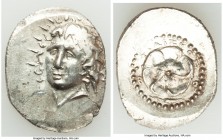 CARIAN ISLANDS. Rhodes. Ca. 84-30 BC. AR drachm (24mm, 4.29 gm, 5h). AU. Radiate head of Helios facing, turned slightly left, hair parted in center an...
