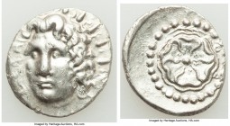 CARIAN ISLANDS. Rhodes. Ca. 84-30 BC. AR drachm (20mm, 4.00 gm, 2h). AU. Radiate head of Helios facing, turned slightly left, hair parted in center an...