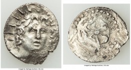 CARIAN ISLANDS. Rhodes. Ca. 84-30 BC. AR drachm (22mm, 4.19 gm, 12h). AU, scuffs. Radiate head of Helios facing, turned slightly left, hair parted in ...