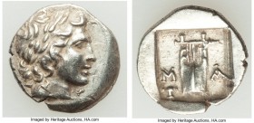 LYCIAN LEAGUE. Masicytes. Ca. 48-20 BC. AR hemidrachm (14mm, 2.08 gm, 11h). AU. Series 1. Laureate head of Apollo right; Λ-Y below / M-A, cithara (lyr...