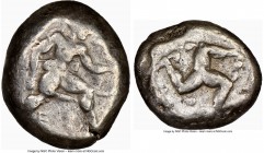 PAMPHYLIA. Aspendus. Ca. mid-5th century BC. AR stater (19mm). NGC Fine. Ca. 460-420 BC. ΕΣ, helmeted, nude hoplite advancing right, holding sword in ...