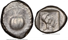 PAMPHYLIA. Side. Ca. 5th century BC. AR stater (21mm, 11.07 gm, 3h). NGC Choice VF 4/5 - 4/5. Ca. 430-400 BC. Pomegranate; guilloche beaded border / H...