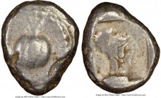 PAMPHYLIA. Side. Ca. 5th century BC. AR stater (21mm, 7h). NGC Fine. Ca. 430-400 BC. Pomegranate; guilloche beaded border / Head of Athena right, wear...