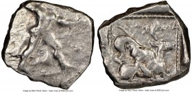 CYPRUS. Citium. Azbaal (ca. 449-425 BC). AR stater (24mm, 6h). NGC VF. Heracles in fighting stance right, nude but for lion skin around shoulders and ...