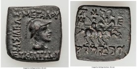 INDO-GREEK KINGDOMS. Bactria. Eucratides I (ca. 171-145 BC). AE square unit (21mm, 7.68 gm, 12h). Choice VF. Uncertain mint in the Paropamisadai or Ga...