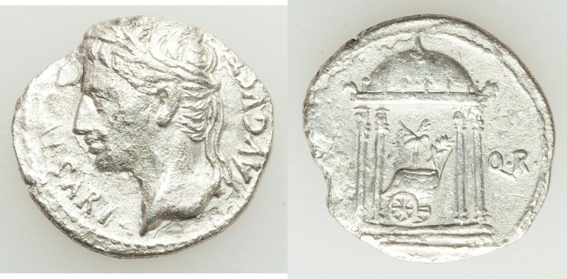 Augustus (27 BC-AD 14). AR denarius (19mm, 3.25 gm, 4h). About XF, chipped, corr...