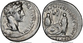 Augustus (27 BC-AD 14). AR denarius (20mm, 7h). NGC Choice VF. Lugdunum, 2 BC-AD 4. CAESAR AVGVSTVS-DIVI F PATER PATRIAE, laureate head of Augustus ri...