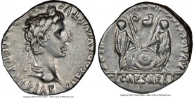 Augustus (27 BC-AD 14). AR denarius (18mm, 3h). NGC Choice VF, light marks. Lugdunum, 2 BC-AD 4. CAESAR AVGVSTVS-DIVI F PATER PATRIAE Laureate head of...