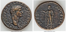 Claudius I (AD 41-54). AE sestertius (35mm, 28.69 gm, 6h). About XF. Rome, AD 41-50. TI CLAVDIVS CAESAR AVG P M TR P IMP, laureate head of Claudius ri...