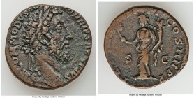 Commodus (AD 177-192). AE sestertius (29mm, 17.90 gm, 7h). Choice VF. Rome, AD 183. M COMMODVS ANTONINVS AVG PIVS, laureate head of Commodus right / T...