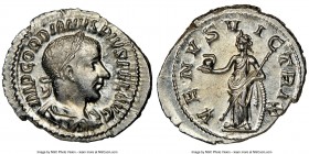Gordian III (AD 238-244). AR denarius (21mm, 3.29 gm, 2h). NGC MS 4/5 - 3/5. Rome, summer AD 241. IMP GORDIANVS PIVS FEL AVG, laureate, draped and cui...