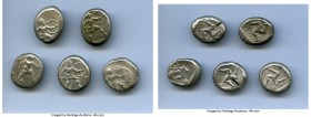 ANCIENT LOTS. Greek. Pamphylia. Aspendus. Ca. mid-5th century BC. Lot of five (5) AR staters. VG-Fine, test cuts. Includes: Hoplite and triskeles. Fiv...